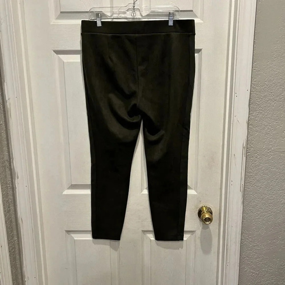 NWT LOFT High Rise Faux Suede Leggings Dark Caper Olive Green Large Gold Zipper - Picture 6 of 9